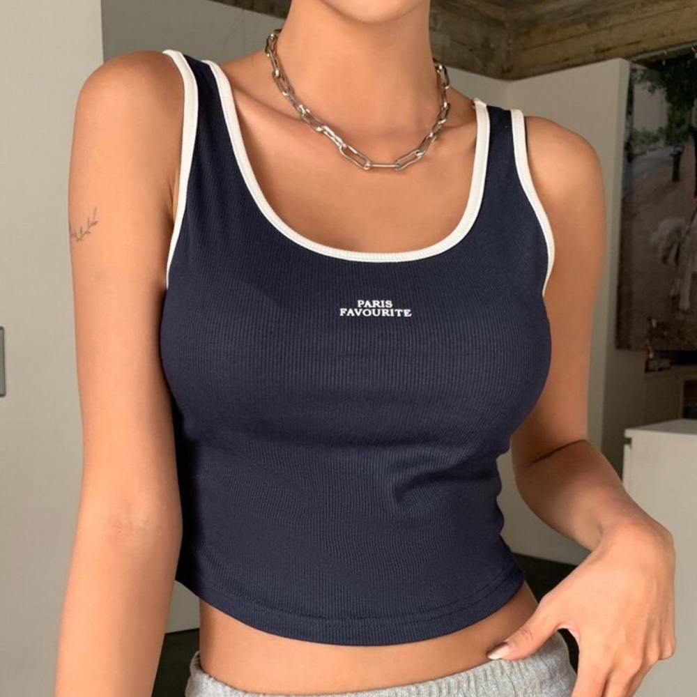 Shein Dazy Women's Navy Scoop Neck Cropped Tank Size XL Paris 🇫🇷Favorite